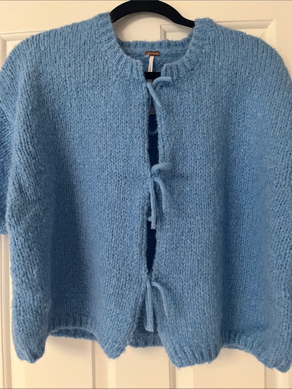 Free People Light Blue Chunky Tie-Front Cardigan